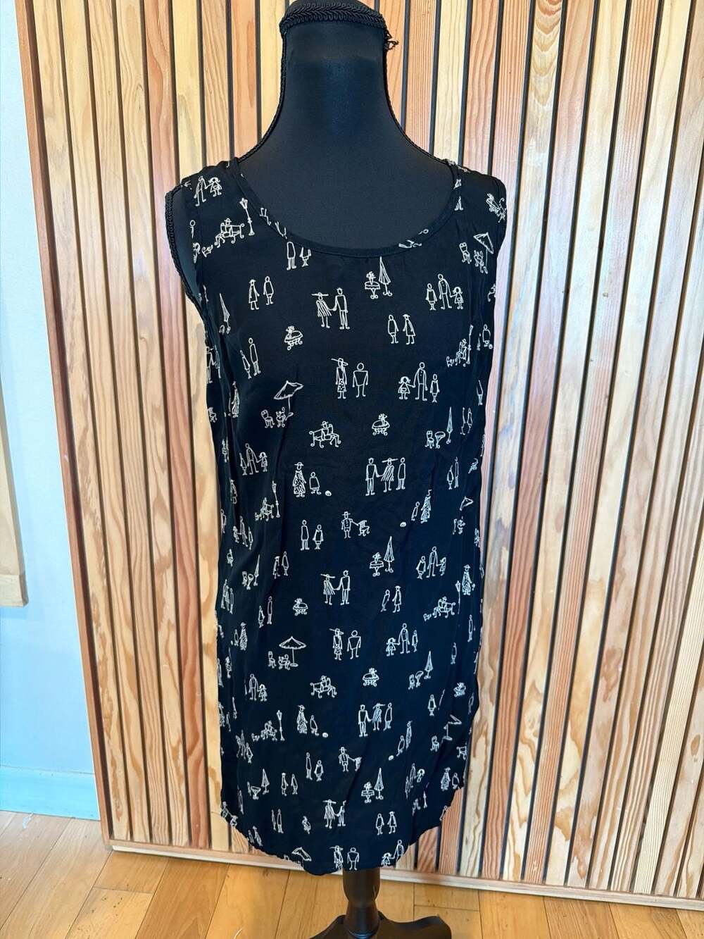 Carole Little Vintage Sleeveless Rayon Stick‎ Figure People Print Dress Size 8